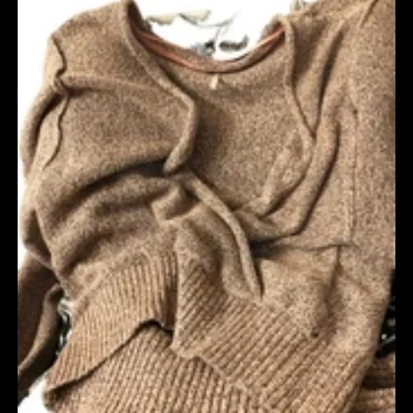 FREE PEOPLE Sweater GOING FOR THE GOLD Rose Pink & Glitter Gold Faux Wrap SZ XS - Picture 3 of 15